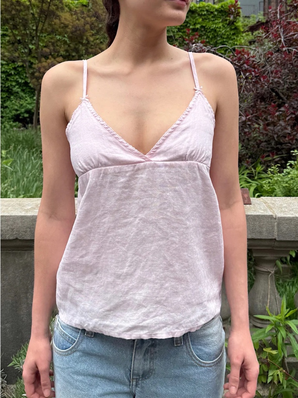 Brandy Melville Light Pink Linen V-Neck Camisole